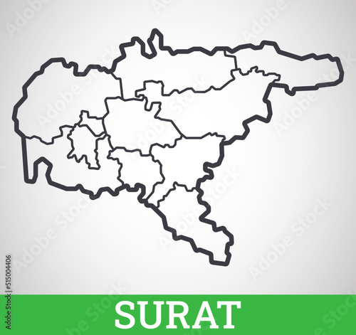 Vászonkép Simple outline map of Surat, India. Vector graphic illustration.