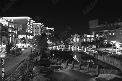 Downtown cityscape of Greenville South Carolina at night