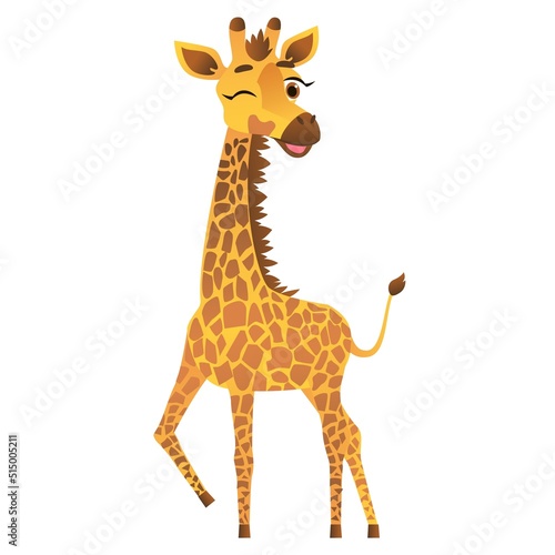 Cute cartoon giraffe. Vector illustration on white isolated background.