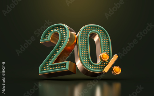 gold luxury 20 percent of number discount template background 3d render concept for sale promotion