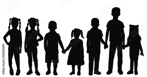 children, friends black silhouette isolated, vector