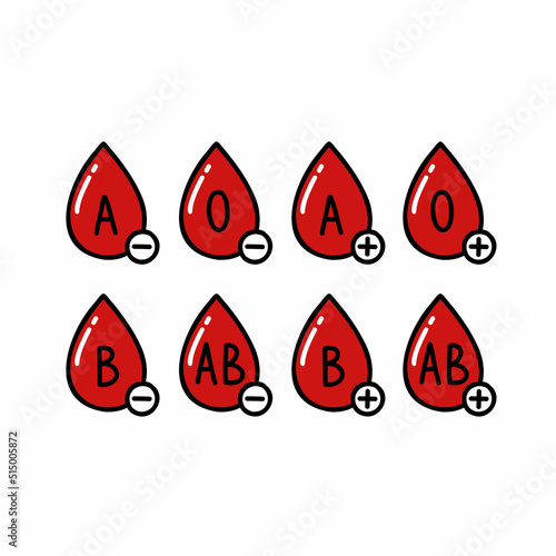 blood types doodle icon, vector color line illustration