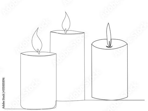 candles drawing by one continuous line, vector
