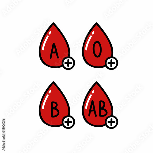 blood types doodle icon, vector color line illustration