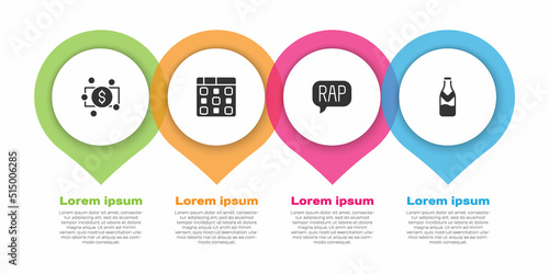 Set Stacks paper money cash, Drum machine music, Rap and Beer bottle. Business infographic template. Vector