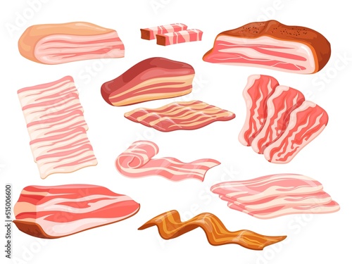 Cartoon lard. Bacon ukraine salo pork, culinary fats appetizers smoked brisket streaky raw meat product cooking tasty gourmet delicious snacks breakfast