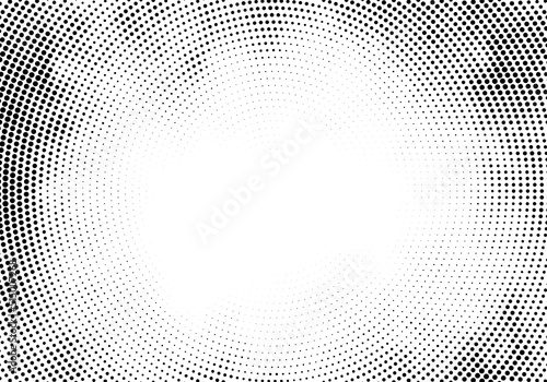 Black circular halftone on white background