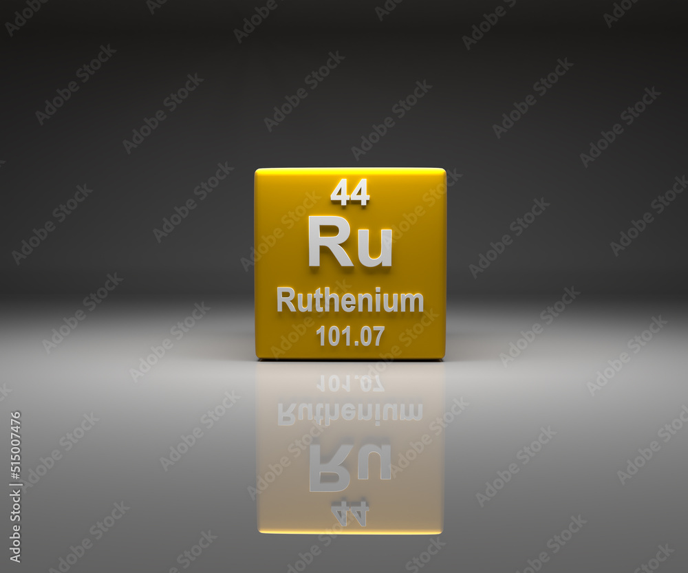 Obraz premium Cube with Ruthenium number 44 periodic table