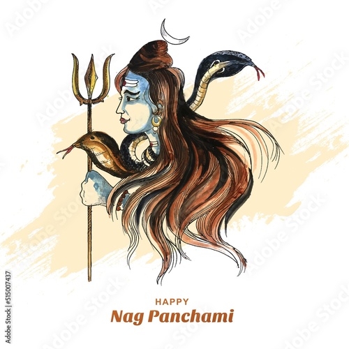 Lord shiva happy nag panchami indian festival card design