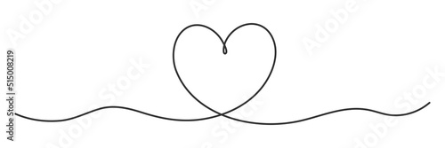 Heart continuous one line drawing. Love doodle symbol. Vector isolated on white.