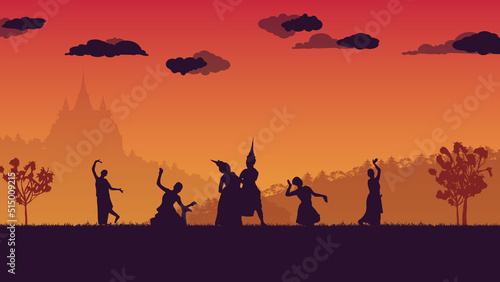 silhouette of traditional Thai Dance on gradient background