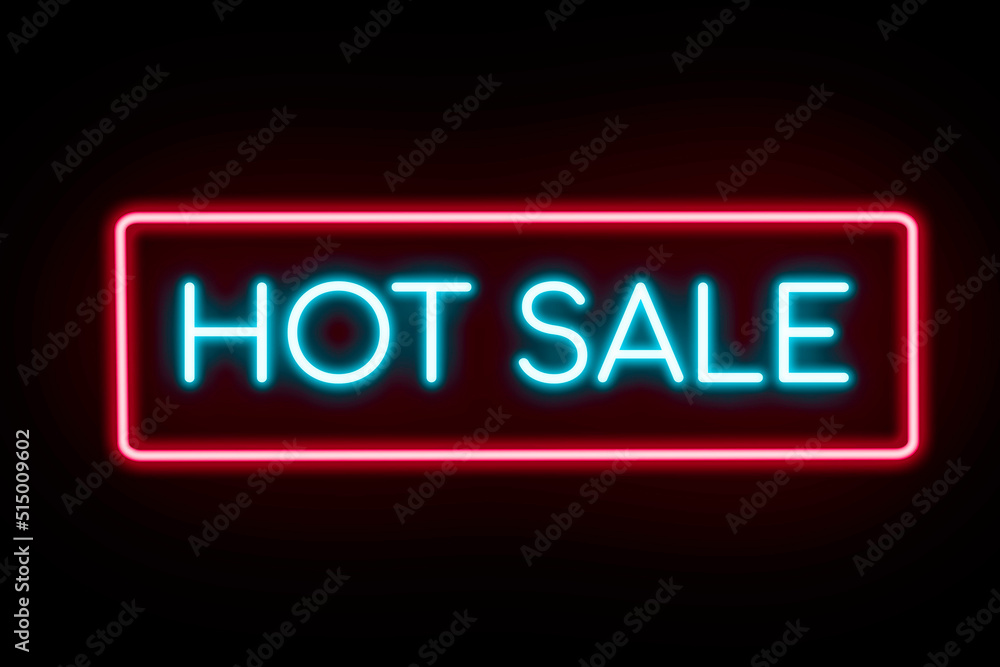 Hot Sale neon banner, light signboard on black background. Hot Sale neon banner, light signboard on black background.