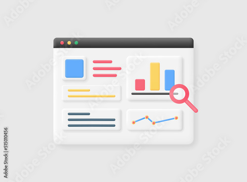Web analytics and seo marketing concept. 3d vector Illustration.