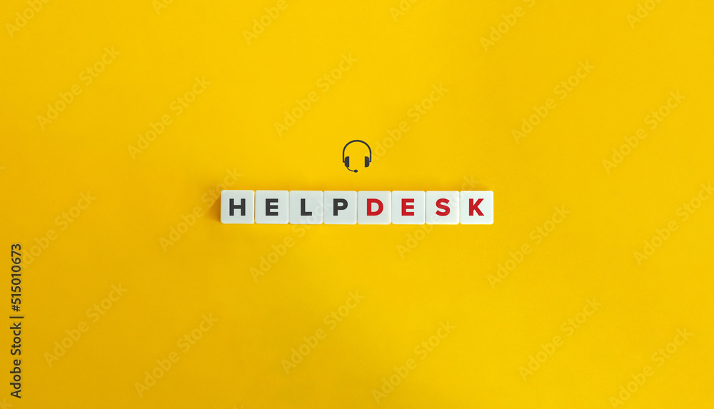 Help Desk Banner. Text on Letter Tiles on Yellow Background. Customer Service Support and Call Center Concept. Minimal Aesthetics.  - obrazy, fototapety, plakaty 