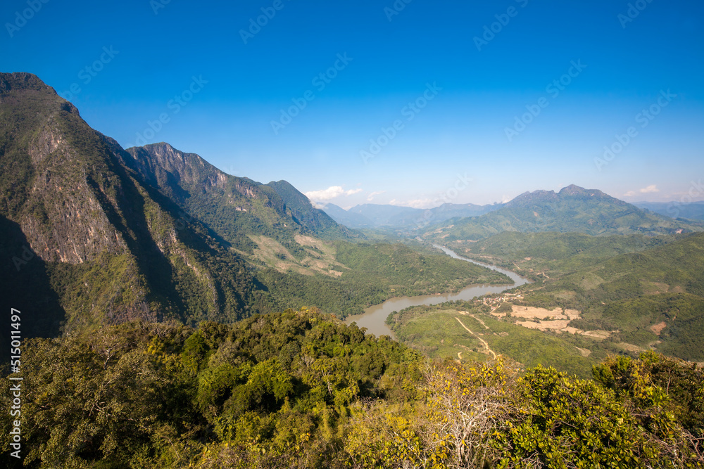 Landscape of Nong Khiaw city with Nam Ou River from Pha Daeng Peak Viewpoint, Laos