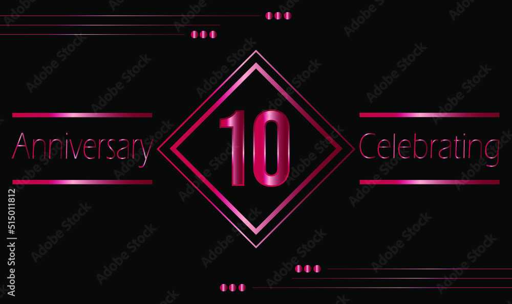 10 years anniversary celebration with ruby frame isolated on black background. Vector for greeting card, birthday party, wedding and event party. 10 years anniversary celebration with ruby frame isolated on black background. Vector for greeting card, birthday party, wedding and event party.