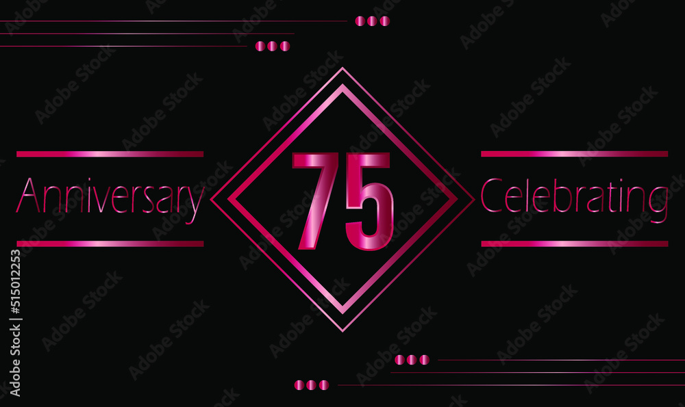 75 years anniversary celebration with ruby frame isolated on black background. Vector for greeting card, birthday party, wedding and event party. 75 years anniversary celebration with ruby frame isolated on black background. Vector for greeting card, birthday party, wedding and event party.