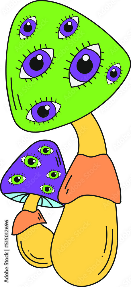 Fototapeta premium Psychedelic mushrooms with eyes. Vector illustration isolated on a white background.