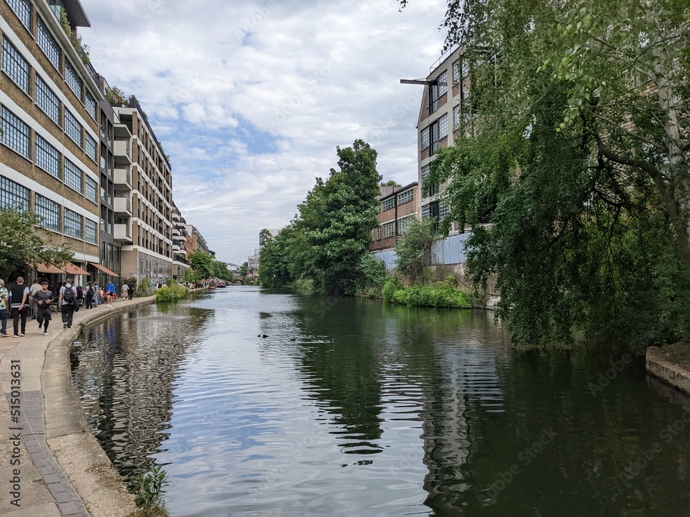 Overview of Regent's Canal in London, UK - June 2022