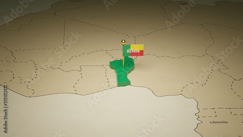 3d illustration of Benin isometric flag and country map. photo