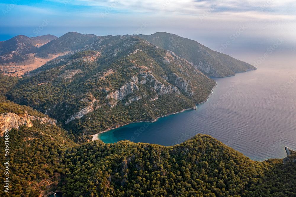 aerial view of Gocek bays in Turkey, there are parked some luxury yachts for holiday