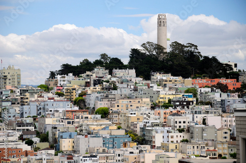 The buildings within the telegraph hill area and coit tower in the city of San Francisco California.