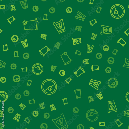 Set line Trash can, Robot vacuum cleaner and Wet floor on seamless pattern. Vector