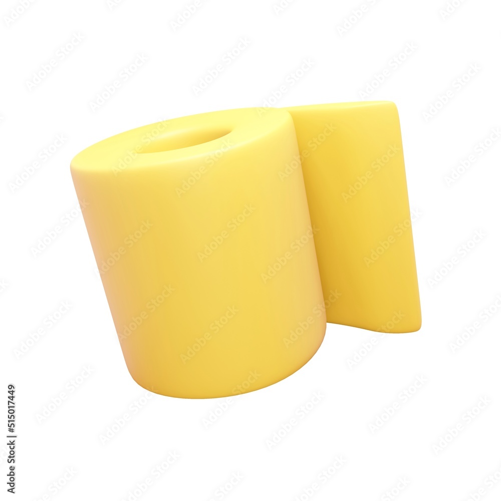 3d render toilet paper roll icon. Rendering illustration of beige color bathroom wipe sheet isolated on white background. Cylinder toilet roller. Cute cartoon design. Hygiene sign for restroom. 3d render toilet paper roll icon. Rendering illustration of beige color bathroom wipe sheet isolated on white background. Cylinder toilet roller. Cute cartoon design. Hygiene sign for restroom.