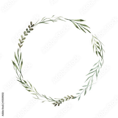 Fototapeta Naklejka Na Ścianę i Meble -  Watercolor wreath with wild herbs isolated on white. Decoration for your design.