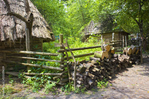 Traditional Ukrainian barn of the 17-18th century in Cossack village (museum) Mamaeva Sloboda in Kyiv, Ukraine photo