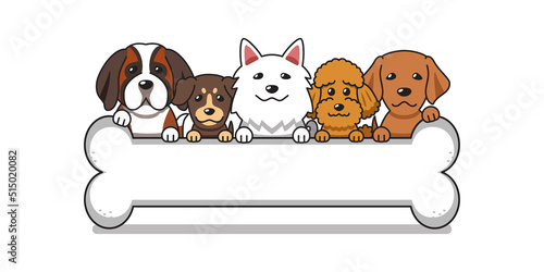 Vector cartoon cute dogs with big bone for design.
