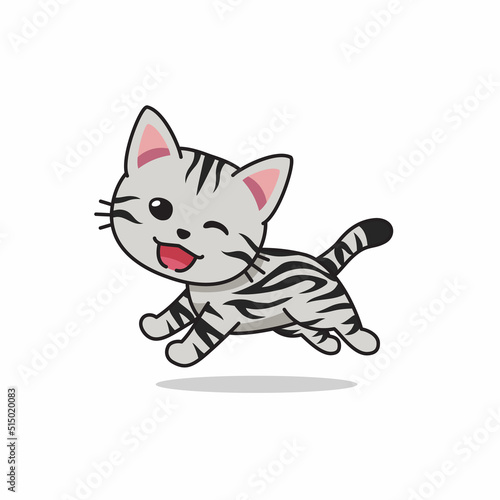 Vector cartoon character american shorthair cat running for design.
