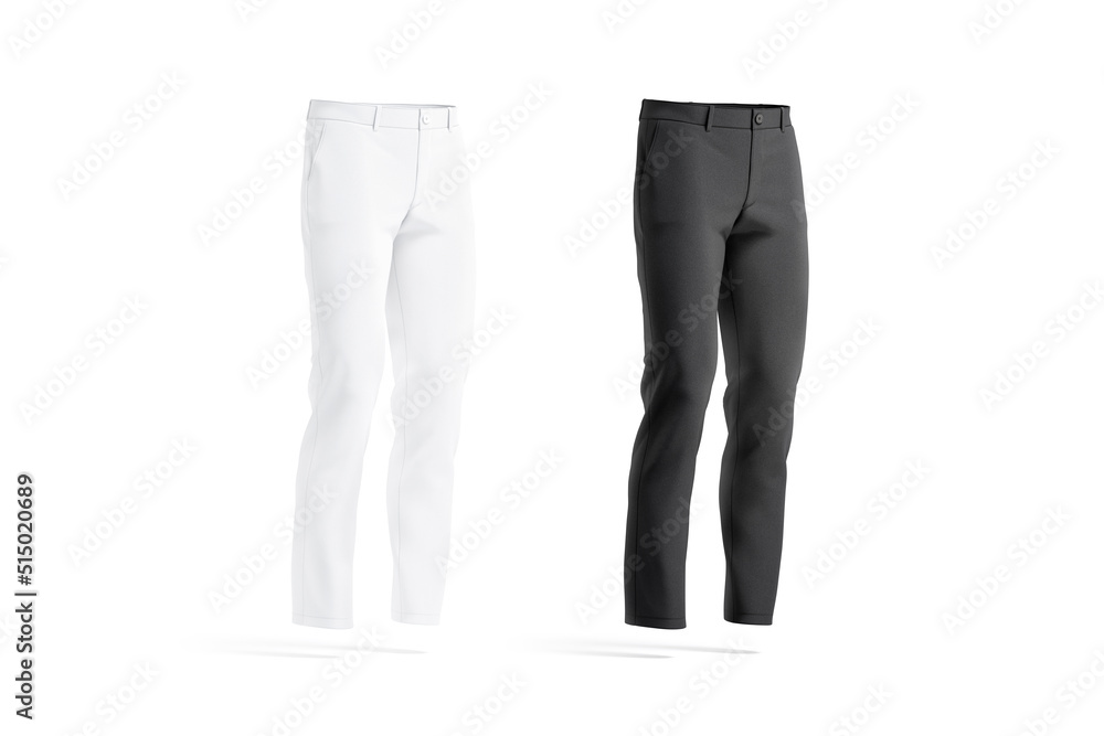 Blank black and white man pants mockup, side view Blank black and white man pants mockup, side view