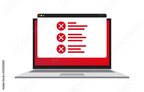 Red screen laptop error. Several error messages. Vector illustration. stock image. 