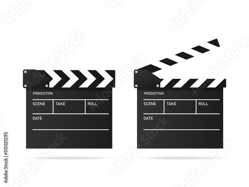 Clapperboard on white background. open and closed clapperboard. Vector illustration. stock image. 