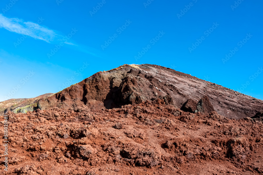 Panoramic view on the edge of the active volcano crater of Mount Vesuvius, Province of Naples, Campania region, Southern Italy, Europe, EU. Volcanic landscape full of stones, ashes and solidified lava Panoramic view on the edge of the active volcano crater of Mount Vesuvius, Province of Naples, Campania region, Southern Italy, Europe, EU. Volcanic landscape full of stones, ashes and solidified lava