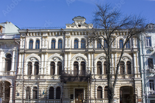 Beautiful old building at Bohdan Khmelnitsky street in Kyiv, Ukraine 