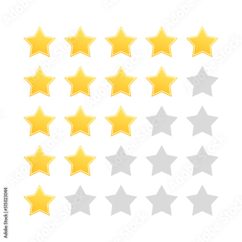 Flat yellow stars score. Flat button with yellow stars score. Vector illustration. stock image.