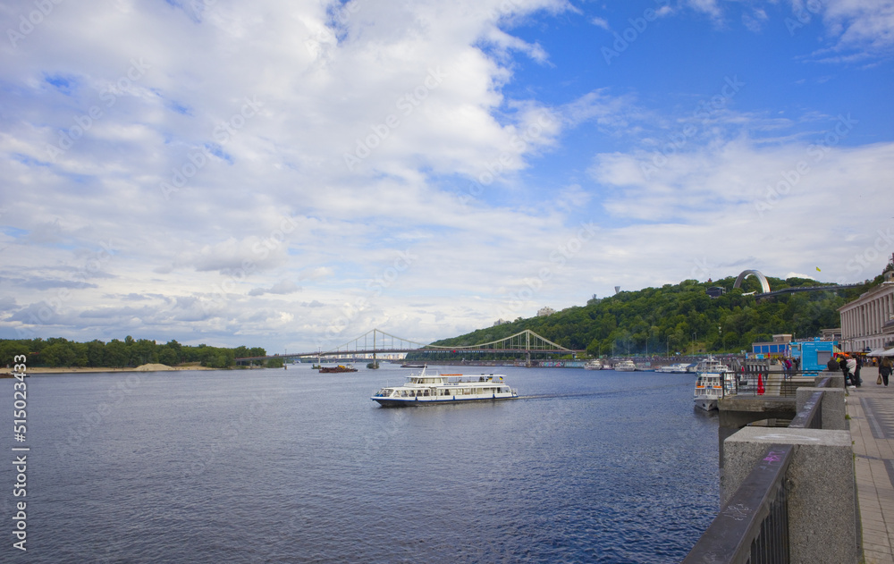 View of the embankment and Dnieper river in Kyiv, Ukraine	
