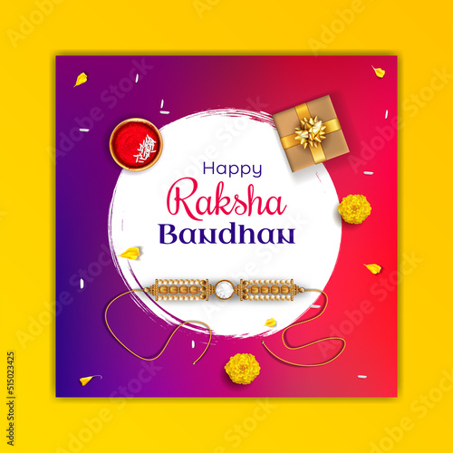 Quadro em tela Beautiful raksha bandhan greeting rakhi illustration with marigold flowers kumku
