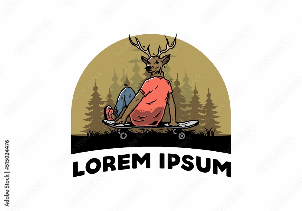 Man with deer head sitting on skateboard illustration Man with deer head sitting on skateboard illustration