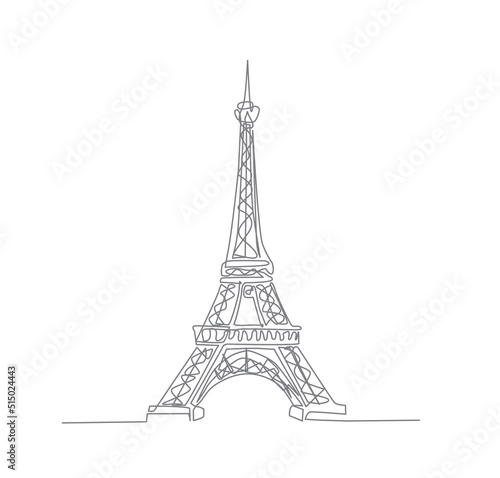 Fototapeta Naklejka Na Ścianę i Meble -  Continuous line art of  Eiffel Tower. Single line drawing of Paris Eiffel Tower with active stroke.
