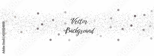 Sparkling falling silver dust on white background. Vector horizontal background with glitter and space for text
