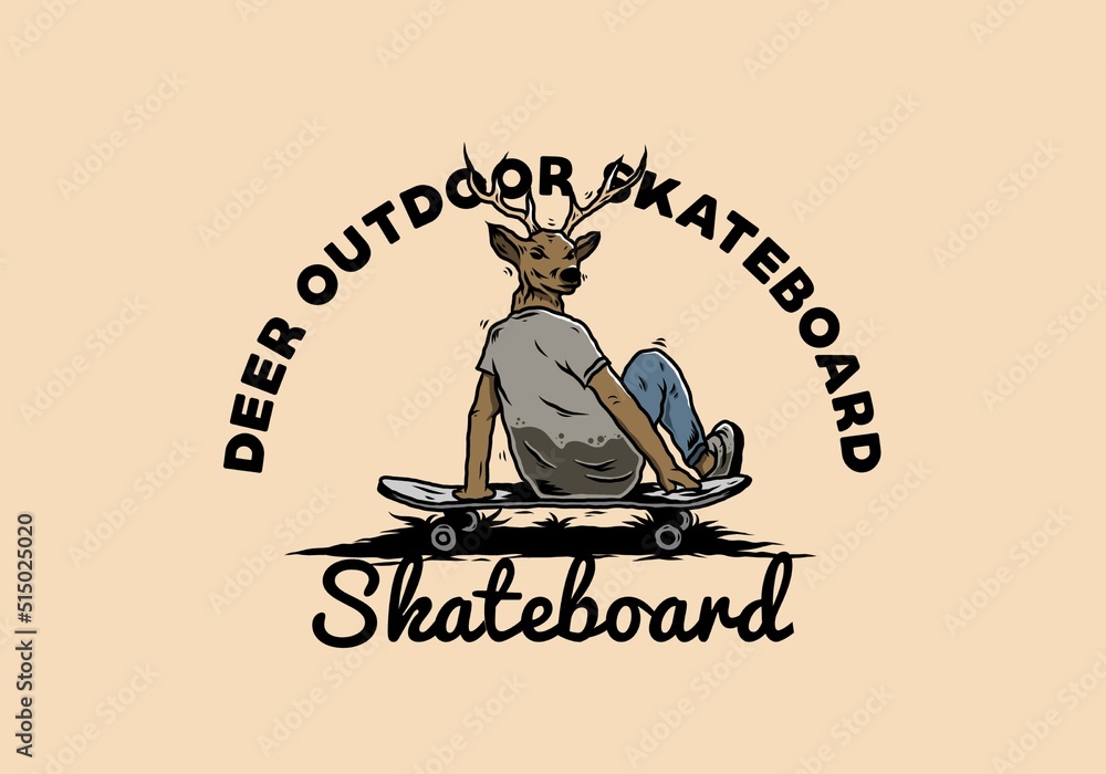 Fototapeta premium Man with deer head sitting on skateboard illustration