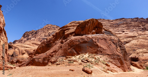 Red Rock Mountains in Glen Canyon, Arizona, United States of America. American Mountain Nature Landscape Background. Sunny Morning. Panorama
