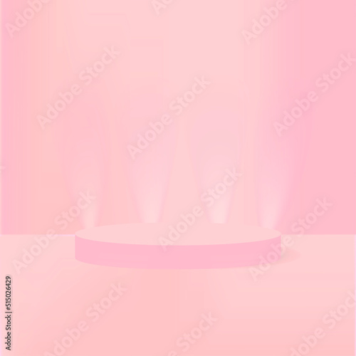 Round podium with illumination. Award ceremony concept. Stage light pink background © Tetiana