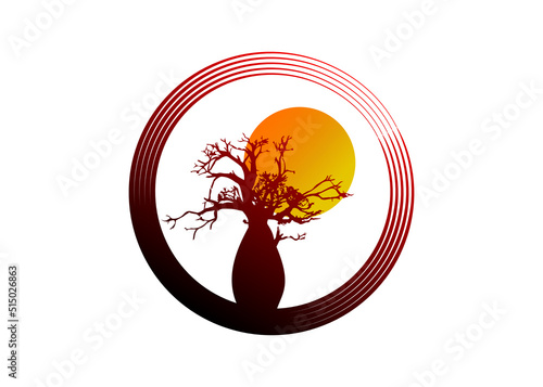 Fotobehang Boab or Baobab Tree Vector isolated, tree silhouette circle logo concept icon, i