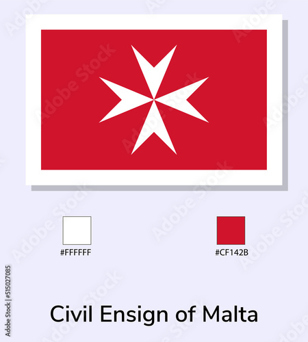 Vector Illustration of Civil Ensign of Malta flag isolated on light blue background. Civil Ensign of Malta flag with Color Codes. As close as possible to the original. ready to use, easy to edit.