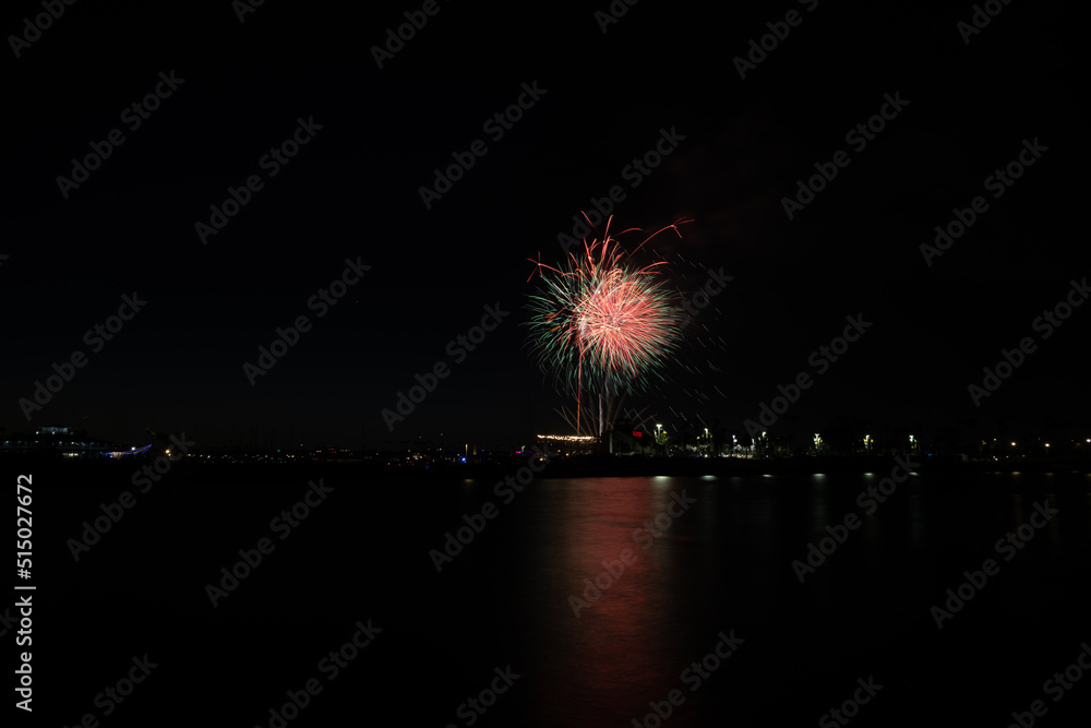 Fireworks shoot over Alamitos Bay in Long Beach to celebrate July 4th holiday. Fireworks shoot over Alamitos Bay in Long Beach to celebrate July 4th holiday.