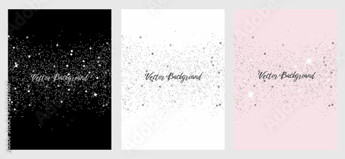 Sparkling falling silver dust. Set of vector backgrounds with glitter and space for text
